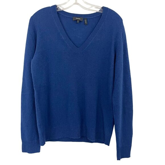 Theory Navy Blue V-Neck Pullover Sweater Feather Cashmere - Women's Size Large - Picture 1 of 6